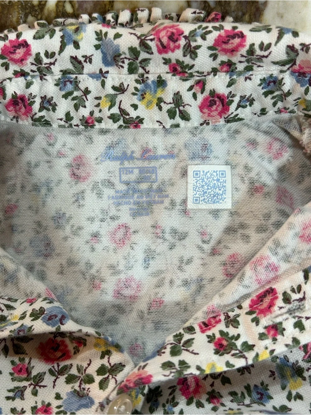 2 Piece Ralph Lauren White Floral Button-Front Dress & Bloomers - 12 Months